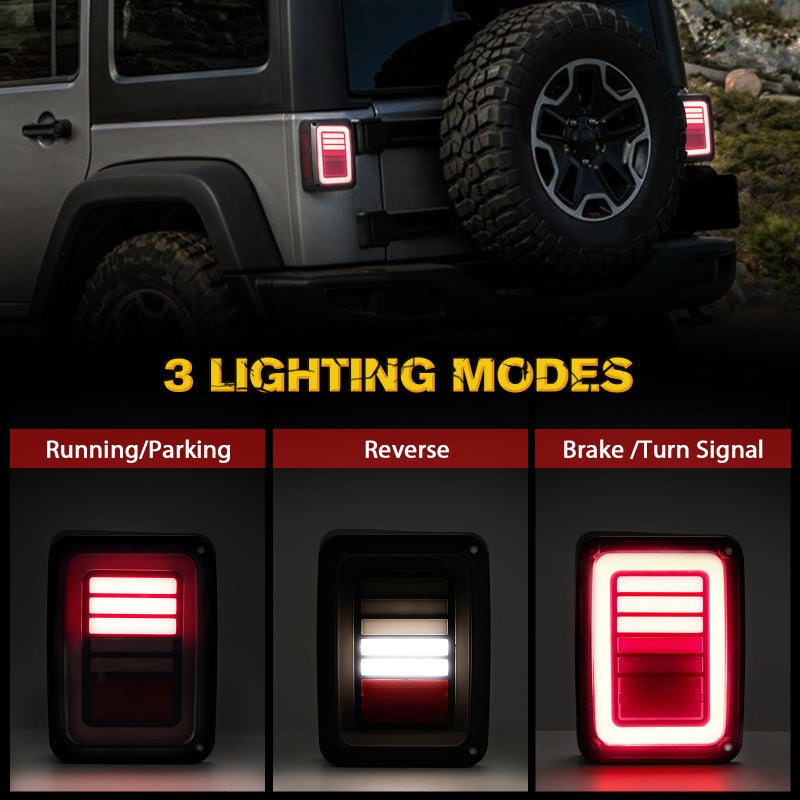 FIERYRED Upgraded LED JK Tail Lights Compatible with 2007-2018 Jeep Wrangler JK, Smoked Rear Tail Lights for Turn Signal, Running/Brake and Reverse, 2PCS - Image 2
